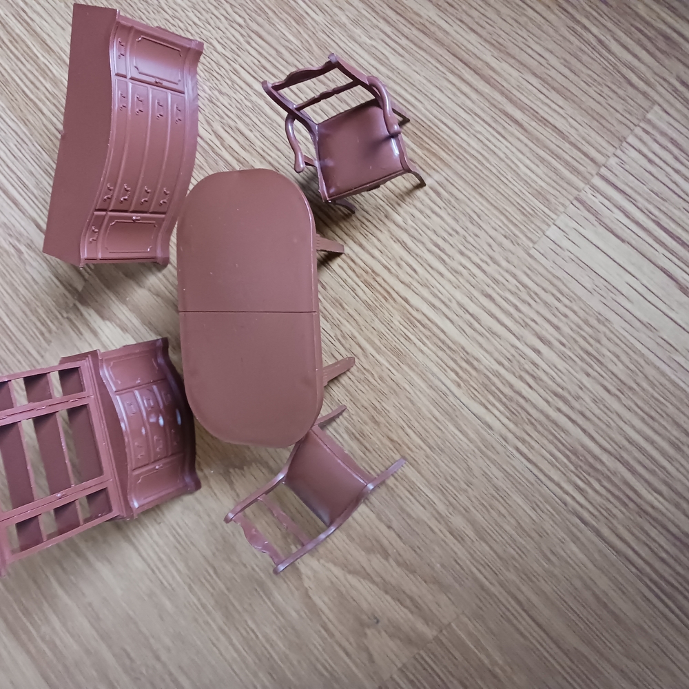Miniature Brown Vintange Plastic Furniture Dollhouse Set